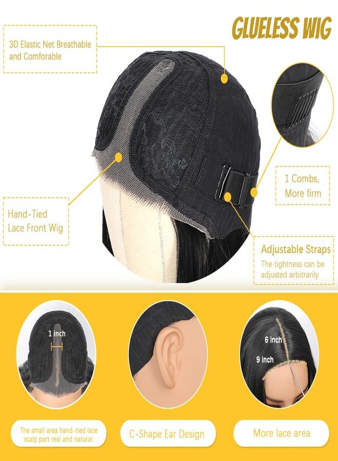 ShowCoco Black Wig for Women 26 Inch Pre Cut Hand-Tied Lace Long Wavy Natural Hairline Middle Part Hair Replacement Wigs for Women Beginners Natural Synthetic Wig for Daily Party 3 Seconds to Wear - Image 5